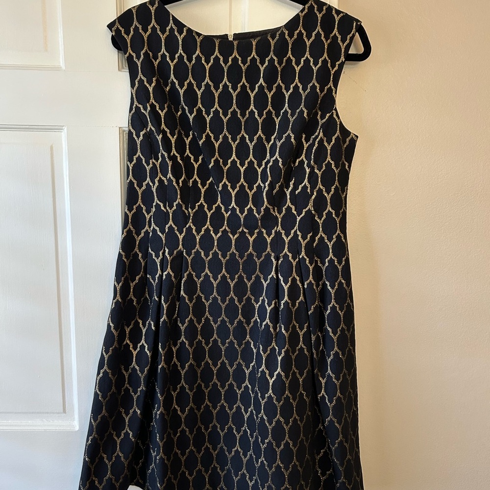 Vince Camuto Black and Gold Geometric Midi Dress